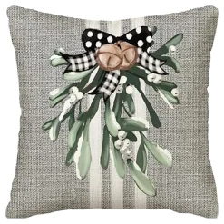Online Christmas Forever CUSHION DECORATIVE 16″x16″ MISTLETOE GRAY/IVORYBLACK