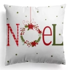 Online Christmas Forever CUSHION DECORATIVE 16″x16″ “NOEL” WHIRE/RED GREEN
