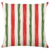 Hot Christmas Forever CUSHION DECORATIVE 16″x16″ STRIPES PRINT IVORY/RED/GREEN