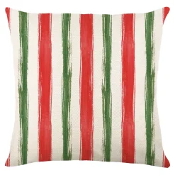 Hot Christmas Forever CUSHION DECORATIVE 16″x16″ STRIPES PRINT IVORY/RED/GREEN