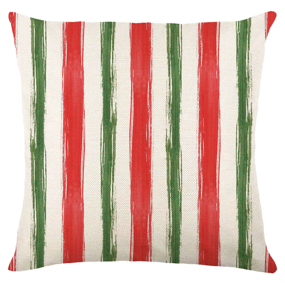 Hot Christmas Forever CUSHION DECORATIVE 16″x16″ STRIPES PRINT IVORY/RED/GREEN