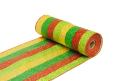 Best Christmas Forever DECOR MESH 10.5″ X 10 YDS GOLD/ GREEN/ RED STRIPE METALIC