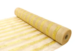 Online Christmas Forever DECOR MESH 21″ X 10 YDS NATURAL W/JUTE & GOLD STRIPES