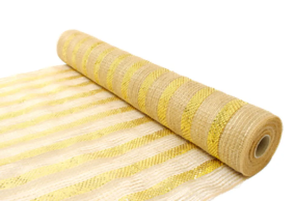 Online Christmas Forever DECOR MESH 21″ X 10 YDS NATURAL W/JUTE & GOLD STRIPES