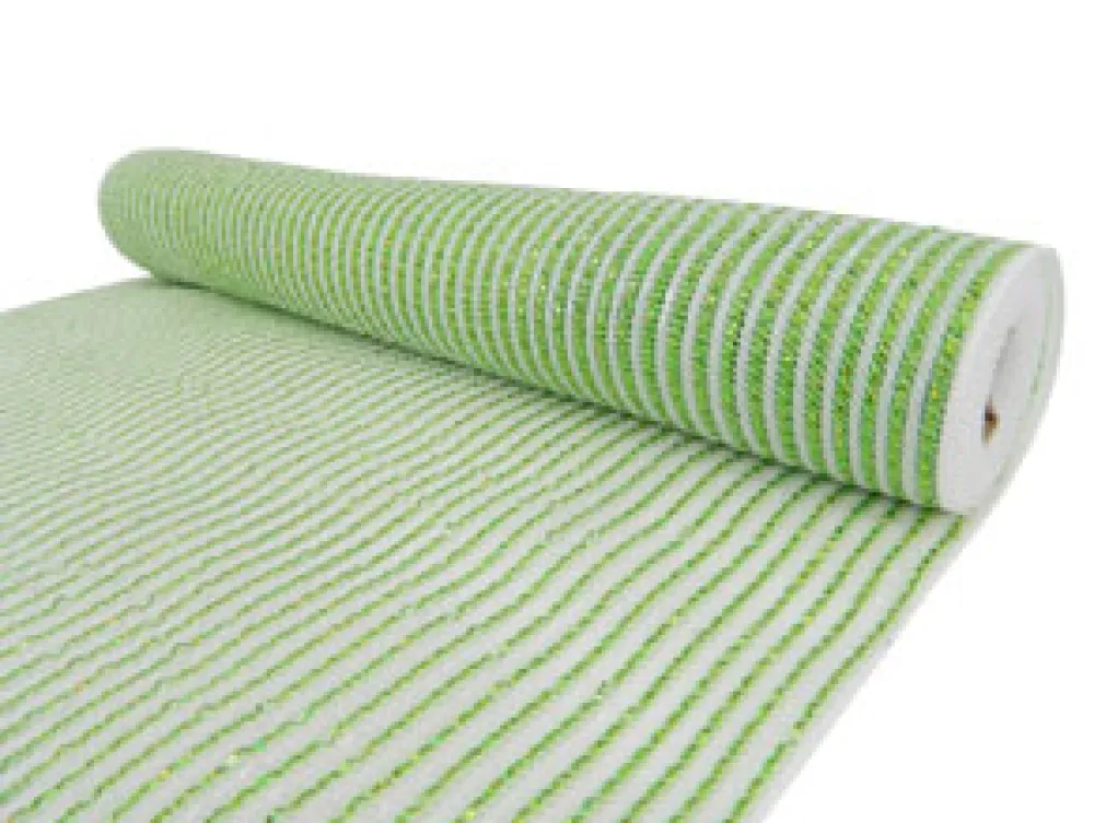 Best Christmas Forever DECOR MESH 21″ X 10 YDS WHITE/ CHARTREUSE PIN STRIPE