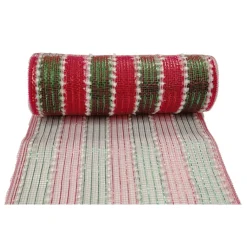 Hot Christmas Forever DECOR MESH 10x10 YDS LN RED EMERALD W/ RED & EMERALD METALLIC, WHITE ROPE