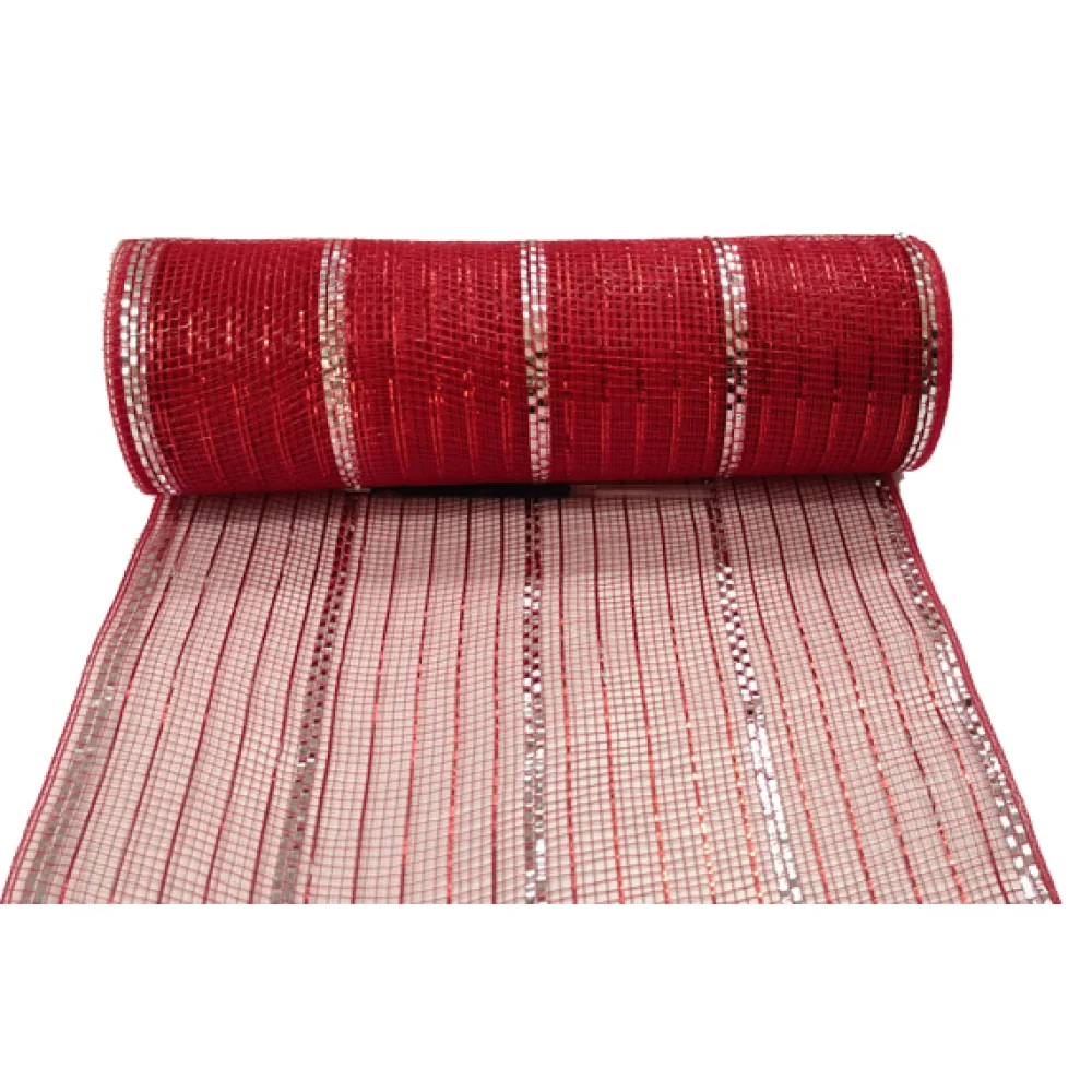 Hot Christmas Forever DECOR MESH 10x10 YDS LN RED W/ RED & SILVER METALLIC