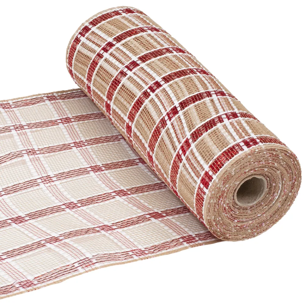 Best Christmas Forever DECOR MESH 10.5″x10 YDS NAT NATURAL/RED & WHITE CHECK