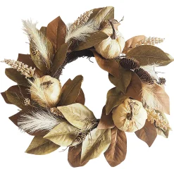 Outlet Christmas Forever FALL WREATH 24″ HEMP PUMPKIN/PINECONE W/ MAGNOLIA LEAF NATURAL