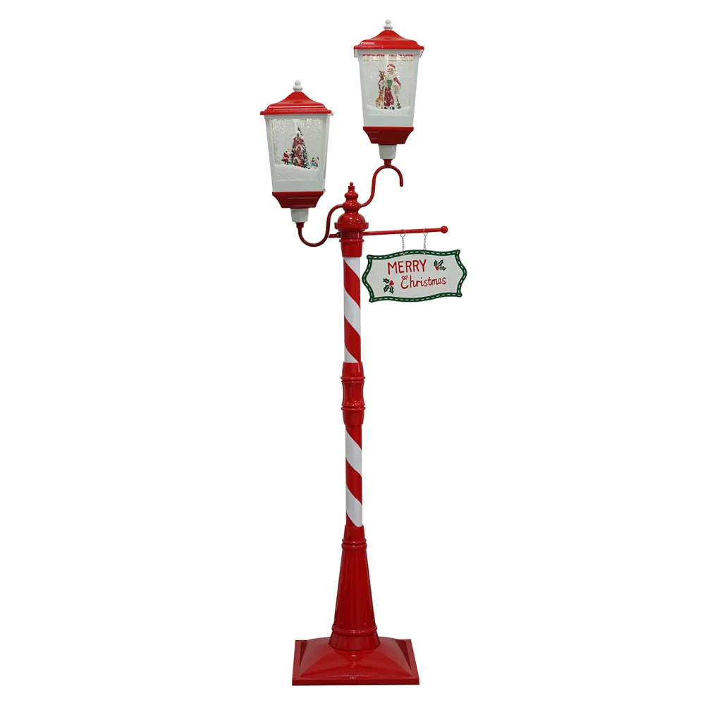 Hot Christmas Forever FLOOR DOUBLE LANTERN WITH SANTA & SNOWMAN SEE-SAW SNOWING SCENE 79″