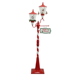 Discount Christmas Forever FLOOR RETRO DOUBLE LANTERN WITH SNOWMAN, SANTA & ROTATING REINDEER SNOWING SCENE 77″
