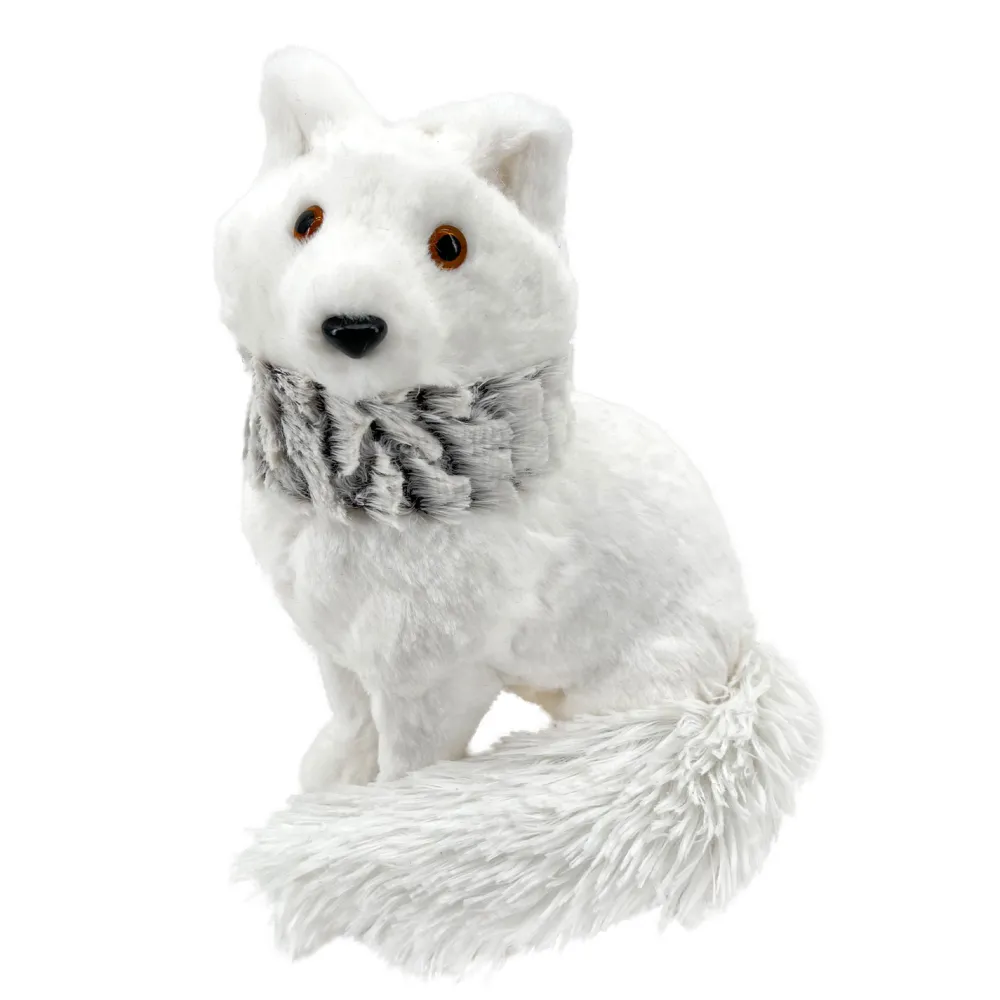 Clearance Christmas Forever FOX WHITE SITTING 11.5″ FUR W/ GRAY SCARF