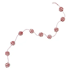 Hot Christmas Forever GARLAND CANDY CANE BALLS 59″ FROSTED RED/WHITE