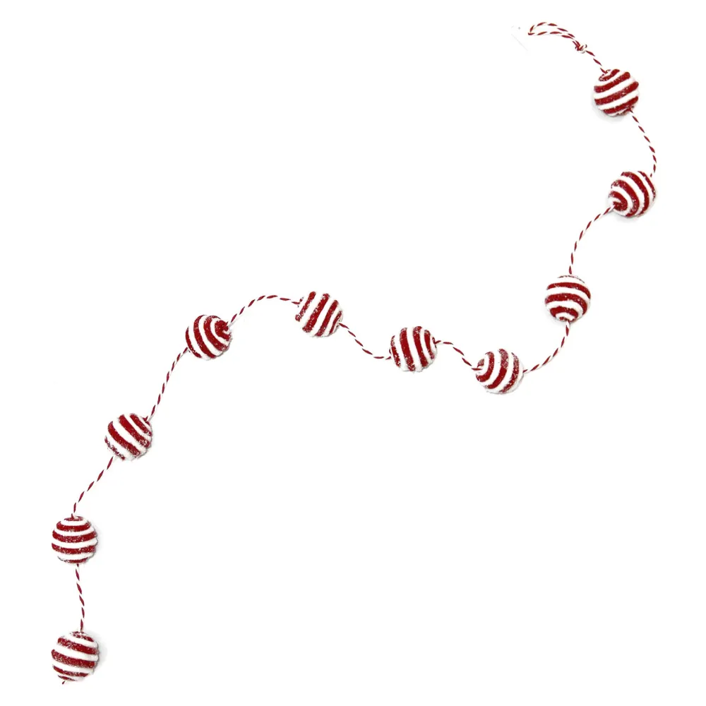 Hot Christmas Forever GARLAND CANDY CANE BALLS 59″ FROSTED RED/WHITE