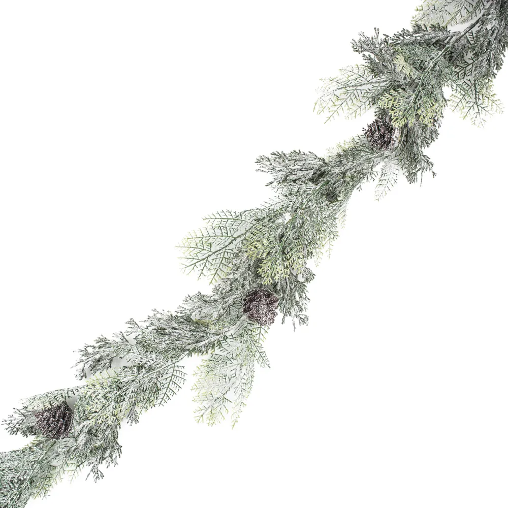 Clearance Christmas Forever GARLAND CEDAR 72″ FROSTED W/ PINE CONES