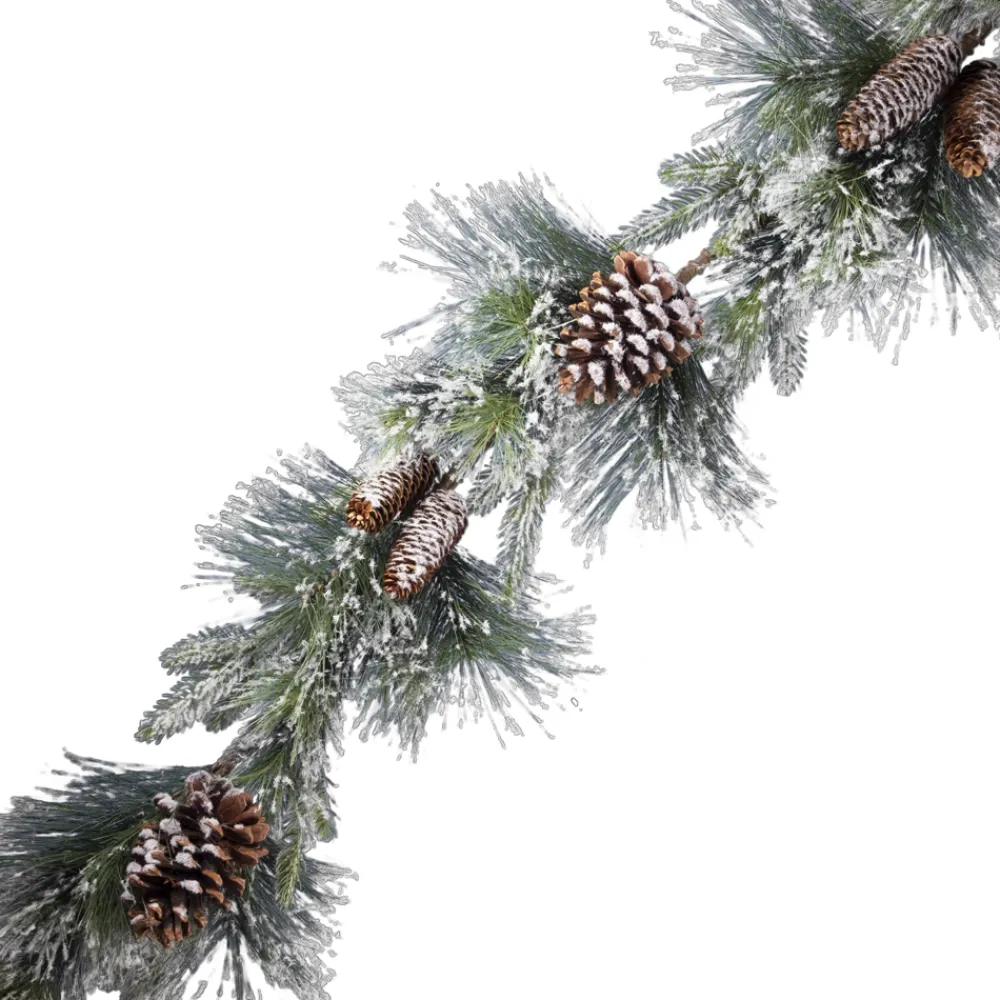 Hot Christmas Forever GARLAND FROSTED 60″ NEEDLE PINE W/ CONES