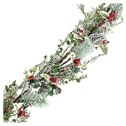 Discount Christmas Forever GARLAND GRN 60″ HOLLY LEAF, MIXED GREENS, RED BERRIES & CONES FROSTED