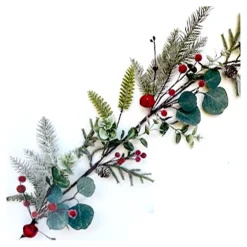Discount Christmas Forever GARLAND GRN 59″ MIXED GREENERY, RED BERRIES & BELLS