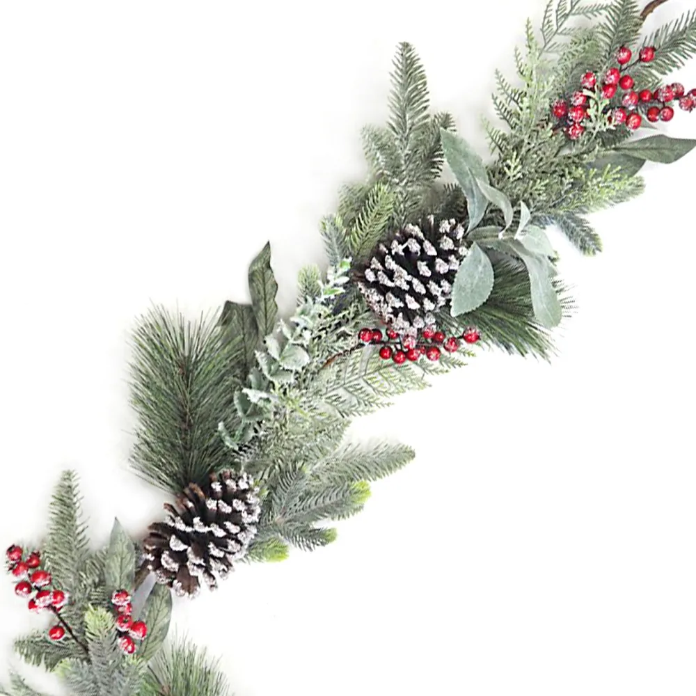 Christmas Forever GARLAND GRN 72″ MIXED PINE, CEDAR, RED BERRIES & CONES ICED/ FROSTED