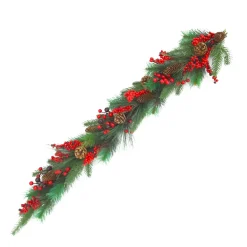 Discount Christmas Forever GARLAND GRN 48″ RED CLUSTER BERRY W/ PINE & CONES