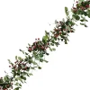 Clearance Christmas Forever GARLAND MIXED LEAVES 60″ W/ EUCALYPTUS & RED BERRIES