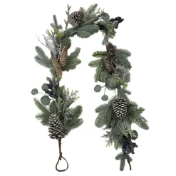 New Christmas Forever GARLAND PINE 72″ MIXED PINE W /WHITE WASHED PINE CONES & BLUE BERRY