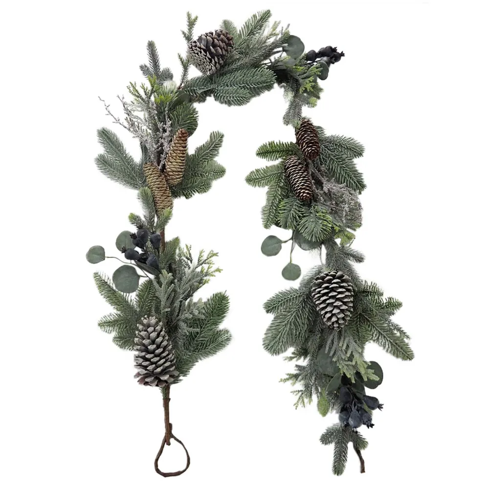 New Christmas Forever GARLAND PINE 72″ MIXED PINE W /WHITE WASHED PINE CONES & BLUE BERRY