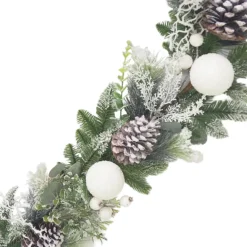 Hot Christmas Forever GARLAND PINE FROSTED 72″ MIXED PINE W/ PINE CONES & SNOW BALLS