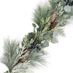 Sale Christmas Forever GARLAND PINE FROSTED 72″ MIXED PINE W/ EUCALYPTUS, BLACK BERRIES & PINE CONES