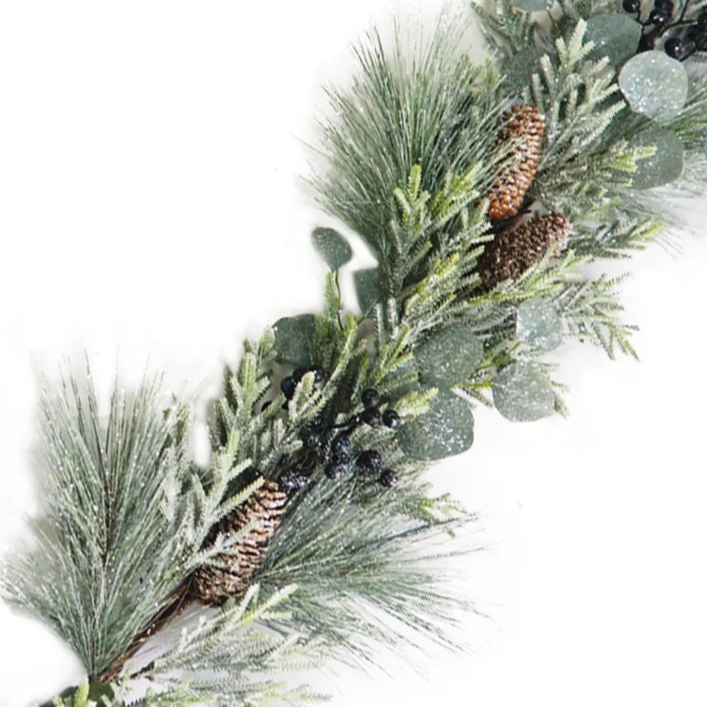 Sale Christmas Forever GARLAND PINE FROSTED 72″ MIXED PINE W/ EUCALYPTUS, BLACK BERRIES & PINE CONES