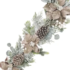 Sale Christmas Forever GARLAND TAUPE POINSETTIA 72″ FROSTED MIXED GREENS & WHITE BERRIES