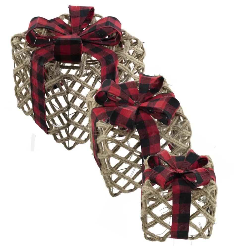 Discount Christmas Forever GIFT BOX 6″/8″/10″ HEMP W/ BUFFALO PLAID LED B/O