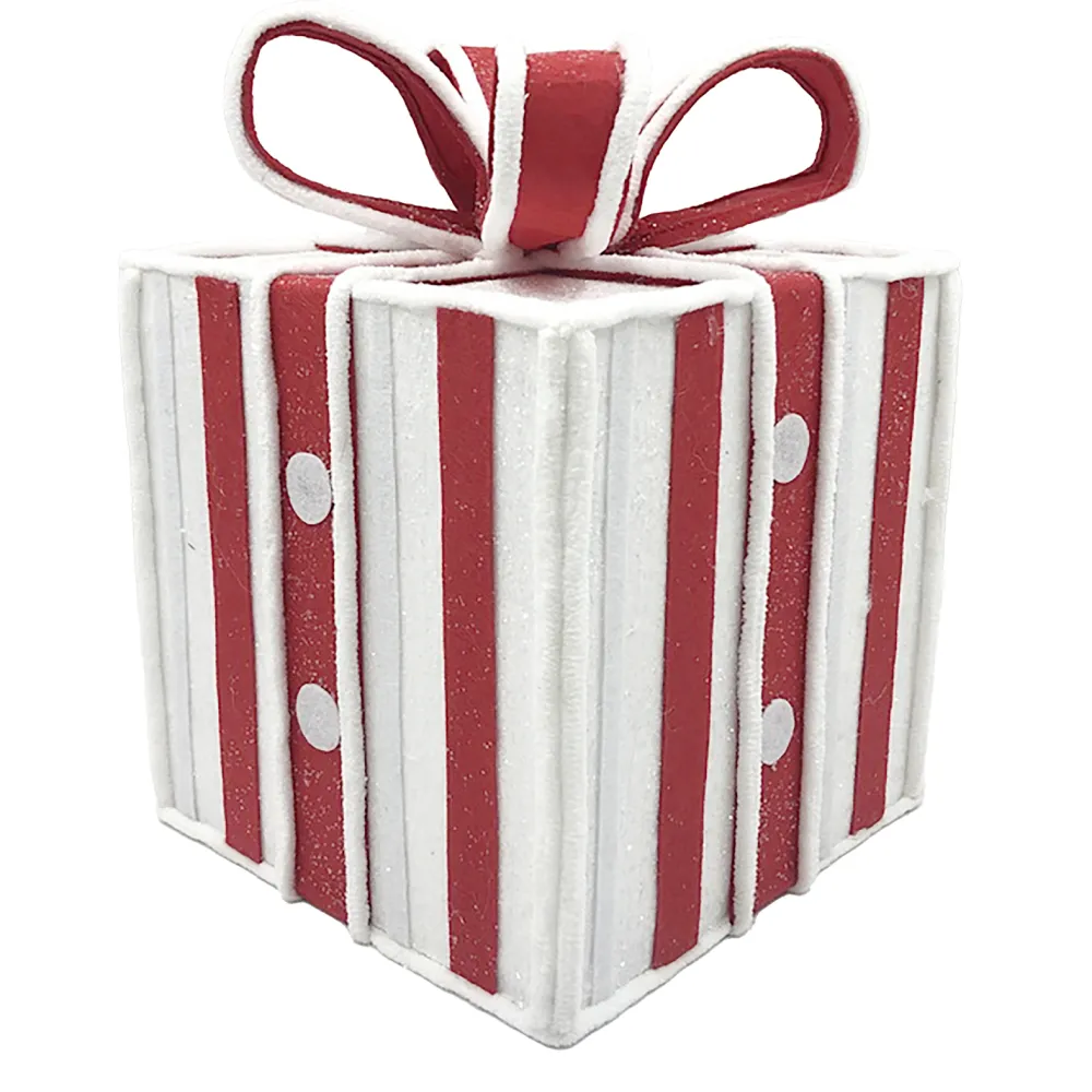 Clearance Christmas Forever GIFT BOX CANDY CANE TABLE DECOR 8.5″x11″ RED/WHITE W/ FAUX FAUR TRIM & GLITTER