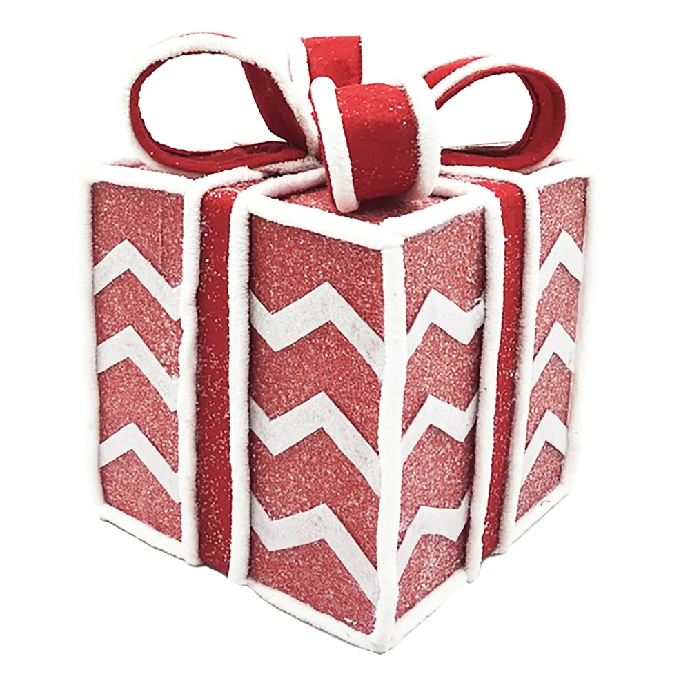 Online Christmas Forever GIFT BOX CANDY CANE TABLE DECOR 6.5″x8.5″ RED/WHITE W/ FAUX FAUR TRIM & GLITTER