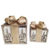 Hot Christmas Forever GIFT BOX TABLE DECOR 6″/8″ 2PC SET CHAMPAGNE GOLD W/ GLITTER BOW