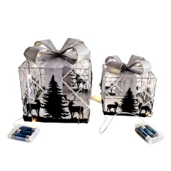 Hot Christmas Forever GIFT BOX WIRE 6″/8″ WITH LED LIGHTS & DECORATION SET OF 2