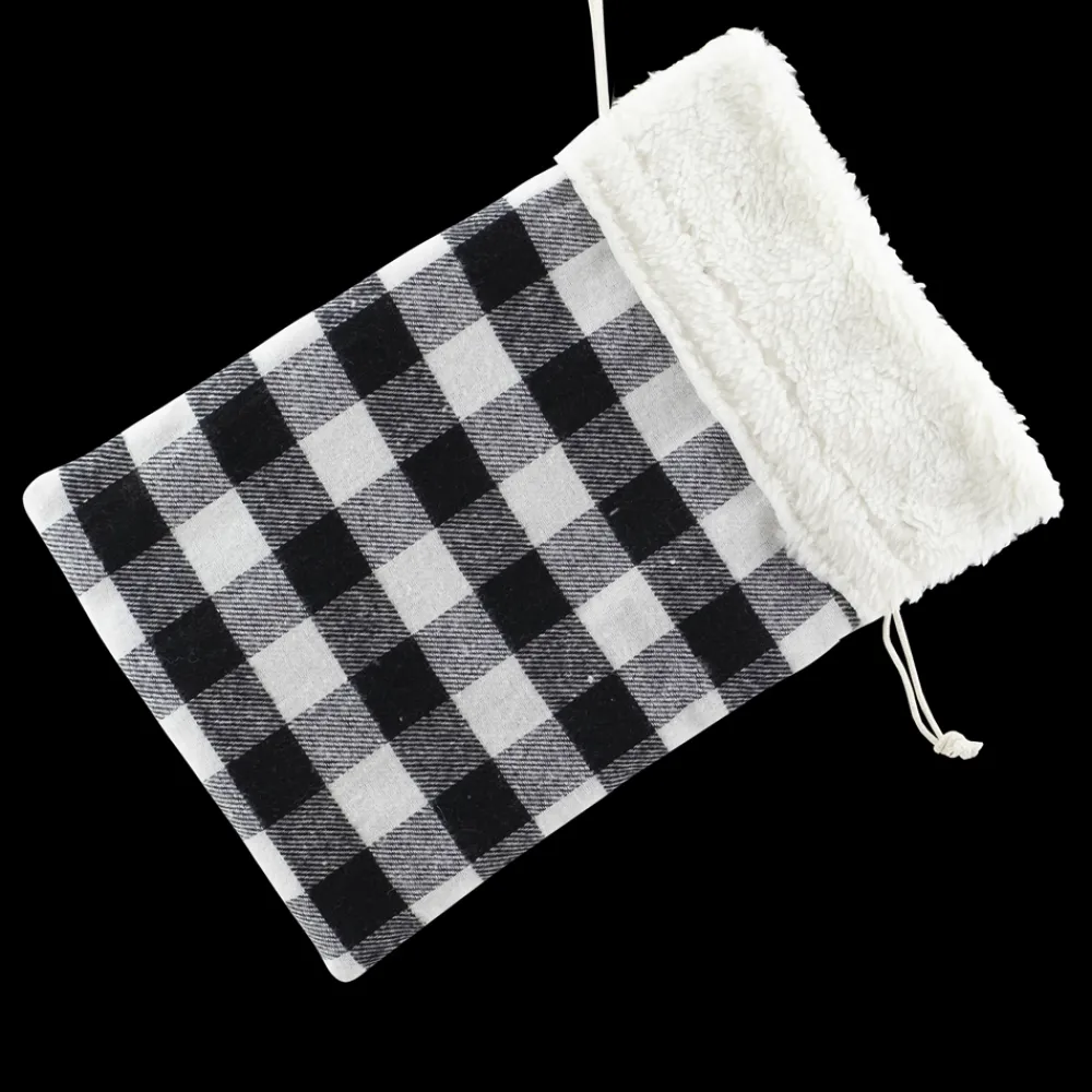 Sale Christmas Forever GIFT SACK BLACK/WHITE PLAID 8″ X 10″ SHERPA CUFF