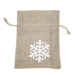 Online Christmas Forever GIFT SACK NATURAL 5″ W/ WHITE SNOWFLAKE 5″ BURLAP