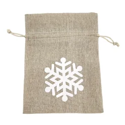 Christmas Forever GIFT SACK NATURAL 6.5″ W/ WHITE SNOWFLAKE BURLAP