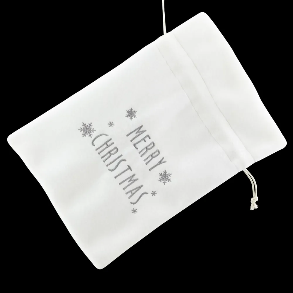 New Christmas Forever GIFT SACK WHITE FELT 8″ X 10″ W/MERRY CHRISTMAS EMBROIDERY
