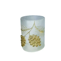 Outlet Christmas Forever GLASS VASE 4″ FROSTED W/ GOLD CONES
