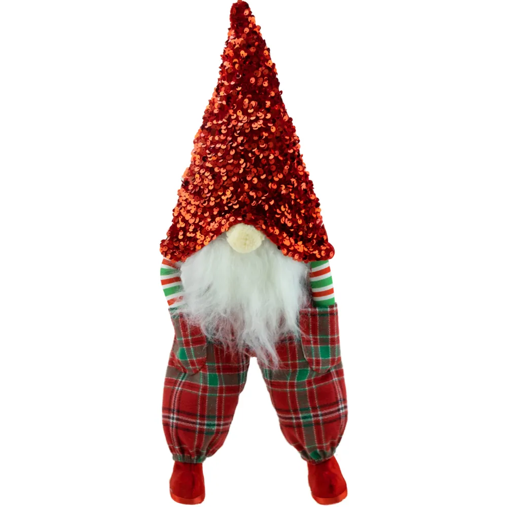 Best Christmas Forever GNOME PLUSH SITTING 12″ RED/ GREEN CHECKS W/ SEQUIN HAT