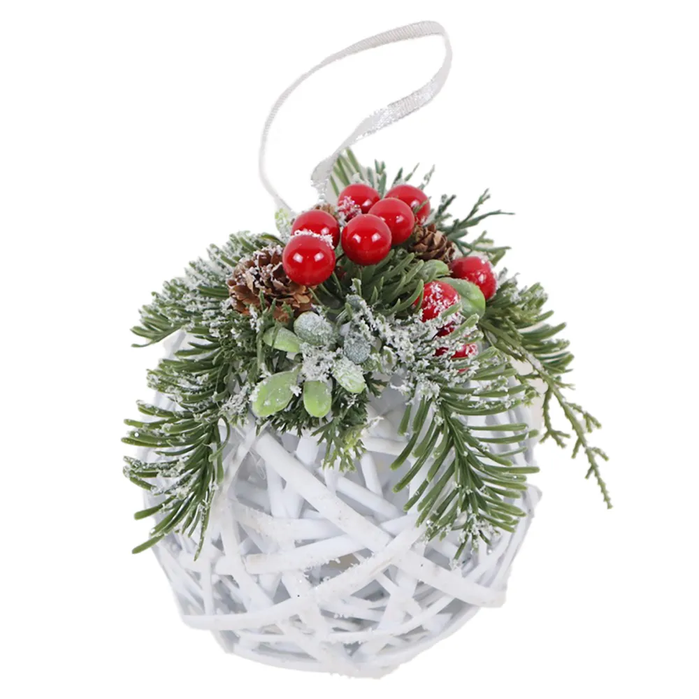 Outlet Christmas Forever HANGING BALL 6″ WHITE TWIGS W/ RED BERRY & MIXED PINE