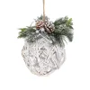 Best Christmas Forever HANGING RATTAN BALL FROSTED 6″ W/ NEEDLE PINE & PINE CONES
