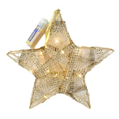 Hot Christmas Forever HANGING STAR WIRE 10″ CHAMPAGNE GOLD WITH 10 LED LIGHTS & GLITTER