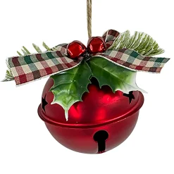 Christmas Forever JINGLE BELL RED METALIC 3″ W/ RED/GREEN BOW