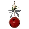 Christmas Forever JINGLE BELL RED SHINY 5.5″ W/ RIBBON & HOLLY BERRY HANGER