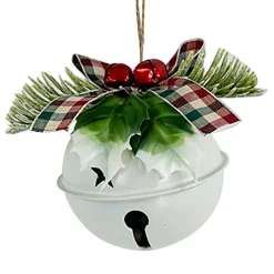 Online Christmas Forever JINGLE BELL WHITE SHINY 3″ W/ RED/GREEN BOW
