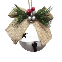Online Christmas Forever JINGLE BELL WHITE 4″X3.5″X8″ W/BURLAP BOW & BERRIES
