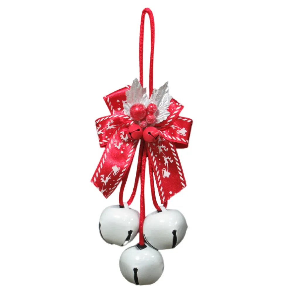 Clearance Christmas Forever JINGLE BELL WHITEx3 35MM W/ RED-WHITE RIBBON BOW, RED BERRIES/MINI BELLS & SILVER LVS.